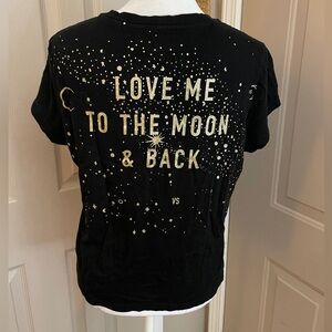 Victoria’s Secret Love Me to the Moon & Back black & gold graphic tee. Size M.